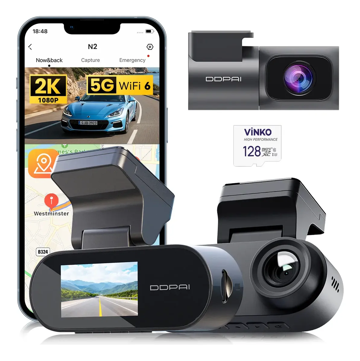 Câmera Veicular Ddpai N2 Dual 2k+1080p