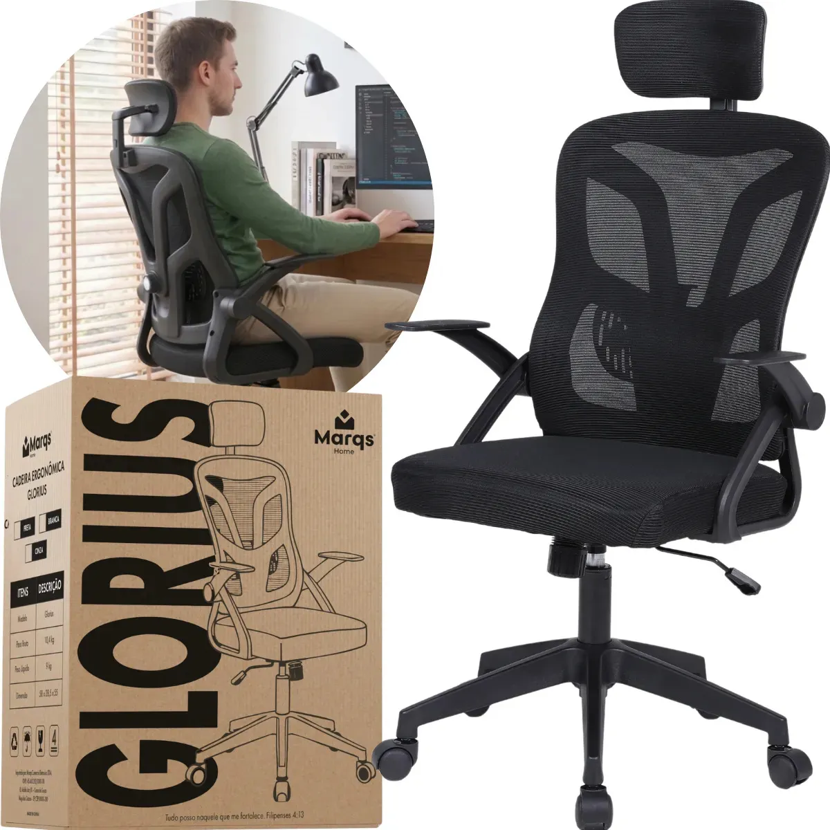 Cadeira Ergonômica Escritório Mesh Giratória Reclinável